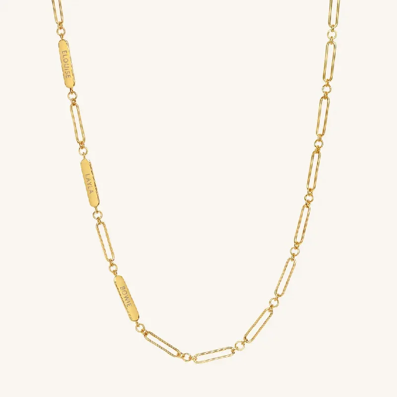 Ladies gold and gemstone necklace-Etch Chain Necklace 3 Panels