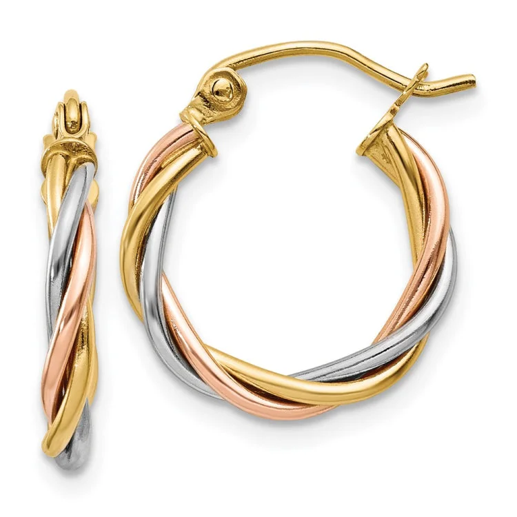 Ladies elegant stud earrings-14k Tri-color Polished 2.5mm Twisted Hoop Earrings