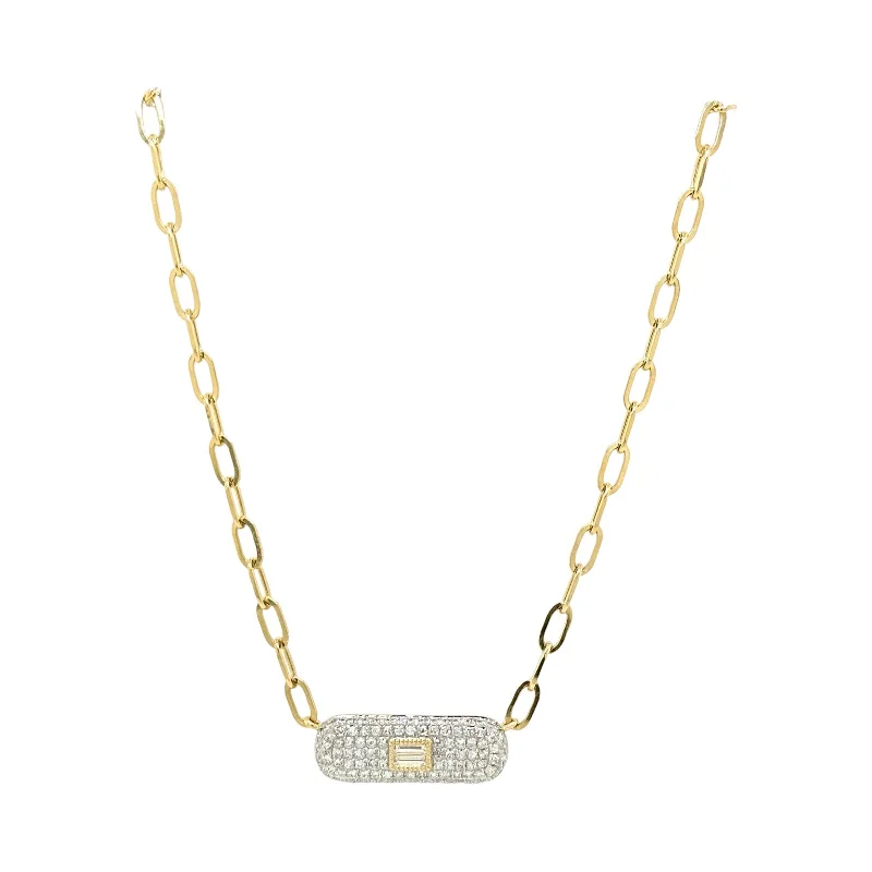 Ladies inspirational necklace-BAGUETTE & PAVÉ DIAMOND NECKLACE