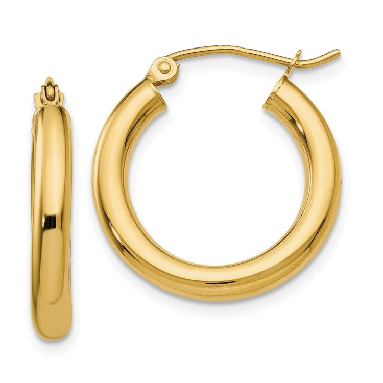 Ladies luxury earrings-14k Polished 3mm Tube Hoop Earrings