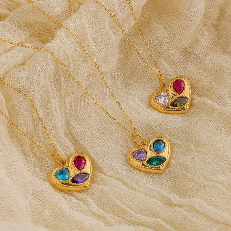 Ladies necklace set-Mixed Birthstone Heart Necklace