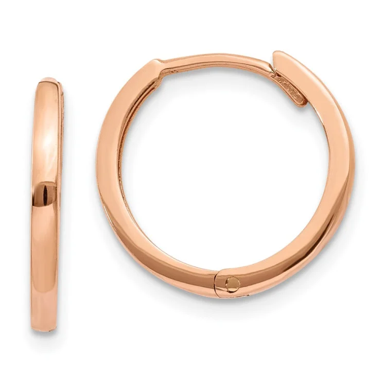 Ladies trendy earrings-14k Rose Gold Round Hinged Hoop Earrings