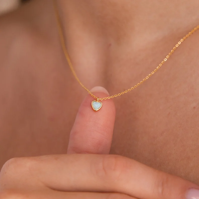 Ladies diamond and pearl necklace-Tiny Opal Heart Necklace