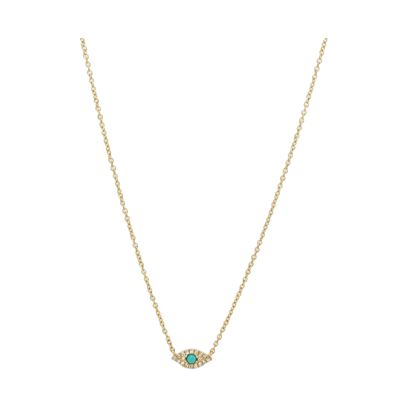 Ladies gold necklace-TURQUOISE & DIAMOND EVIL EYE NECKLACE