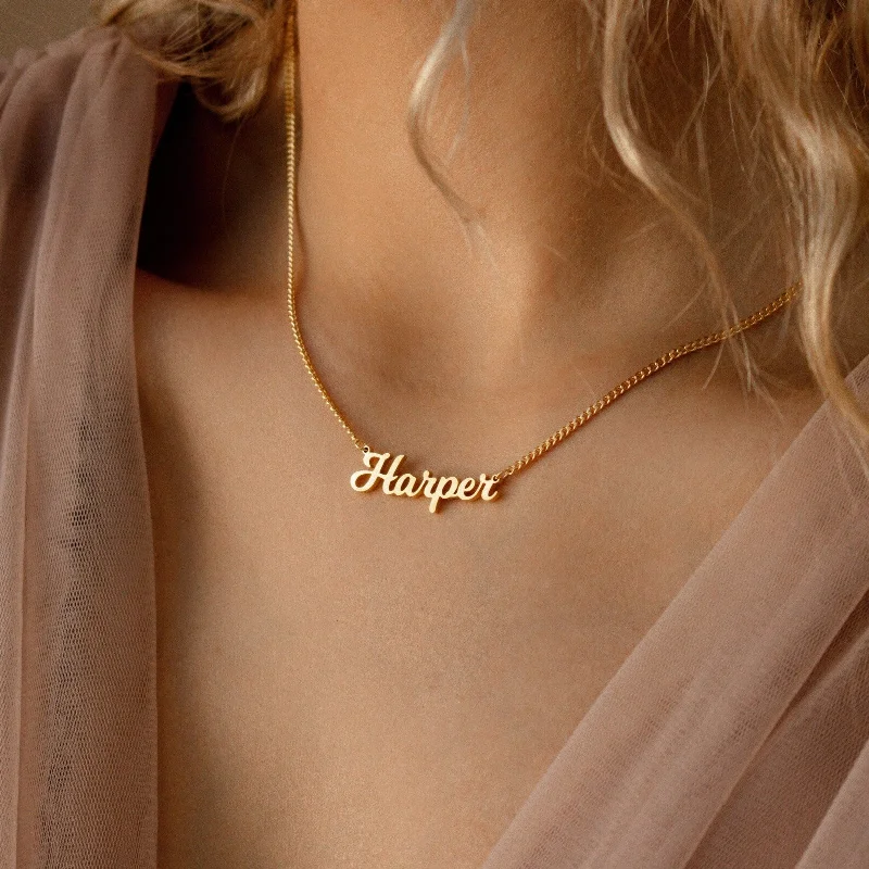 Ladies gold chain necklace-Mellow Name Necklace in Curb Chain