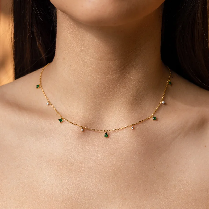 Ladies necklace set-Larissa Emerald Station Necklace