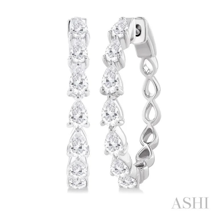 Ladies romantic earrings-1 1/2 ctw East West Pear Shape Diamond Fashion Hoop Earring in 14K White Gold