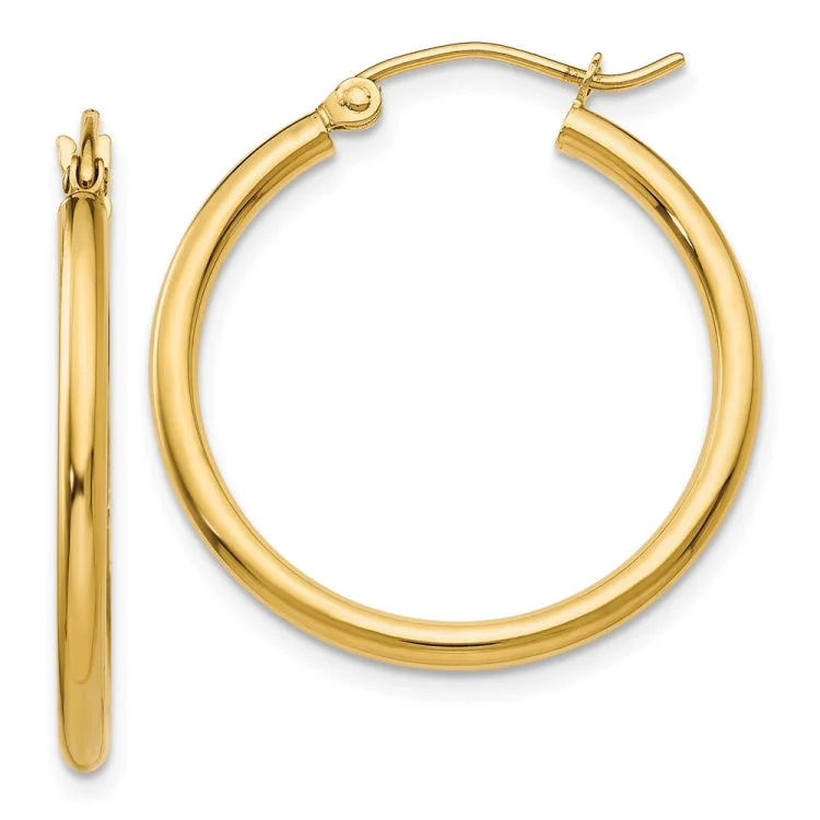 Ladies elegant earrings-14k Polished 2x25mm Tube Hoop Earrings