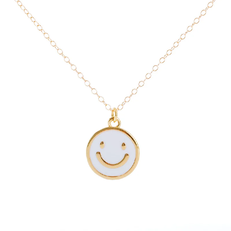 Ladies round pendant with chain-Gold Enamel Smile Necklace