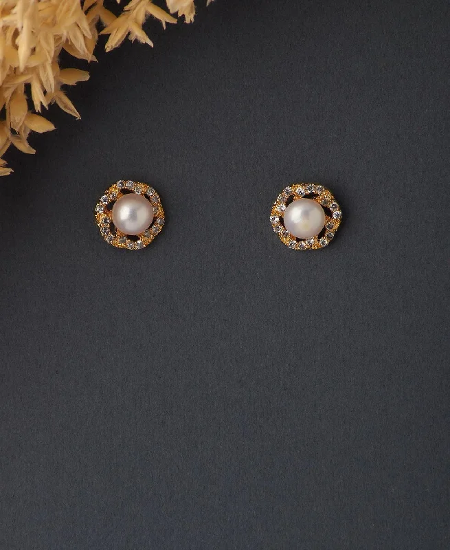 Ladies floral earrings-Sweet & Simple Pearl Stud Earring