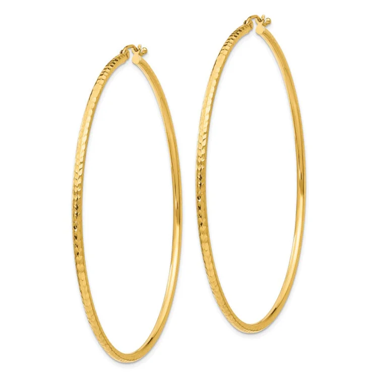 Ladies fashion earrings-14k Diamond-cut 2mm Round Tube Hoop Earrings