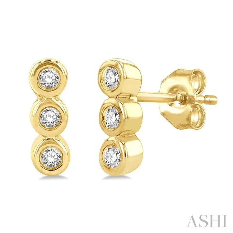 Ladies silver gemstone earrings-1/10 Ctw Petite Bezel Set Round Cut Diamond Fashion Stud Earring in 10K Yellow Gold