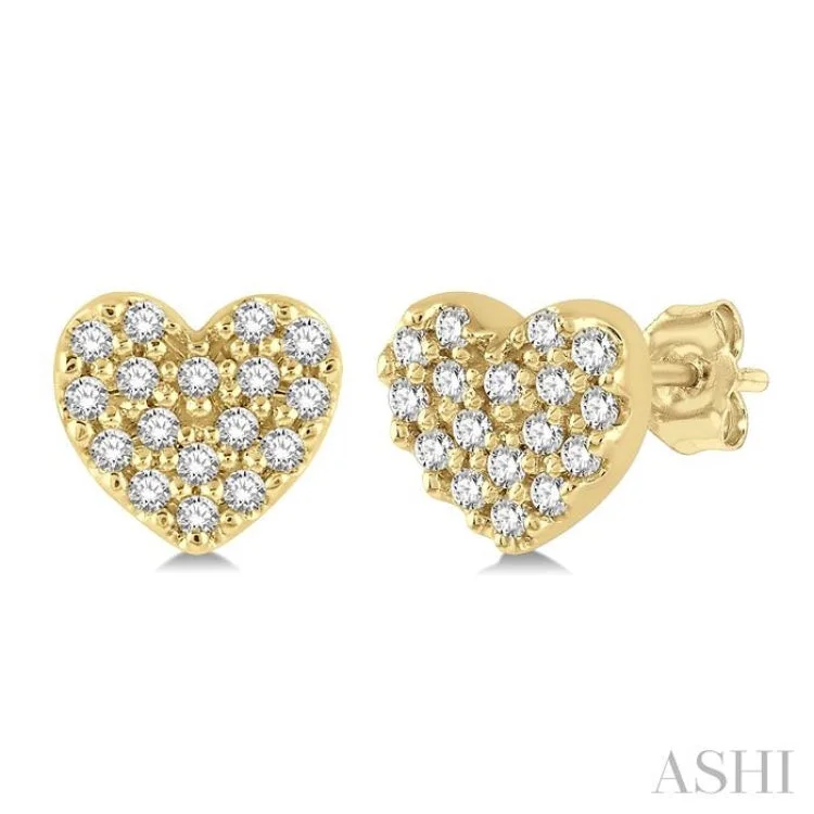 Ladies modern hoop earrings-1/10 Ctw Heart Charm Round Cut Diamond Petite Fashion Earring in 10K Yellow Gold