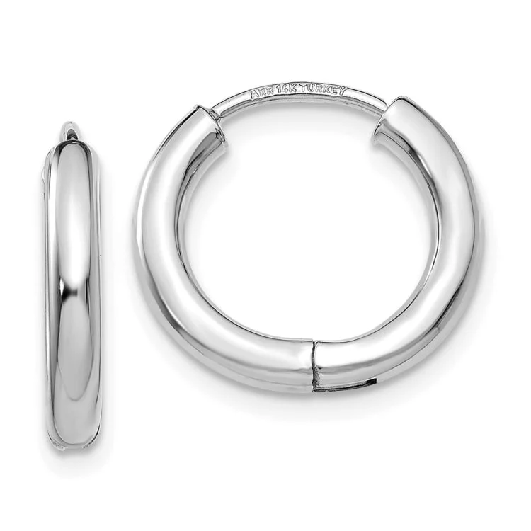 Ladies designer earrings-14K White Gold Polished Hollow Hinged Hoop Earrings