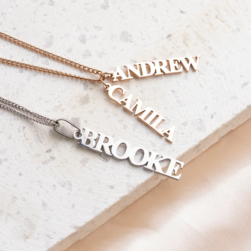 Ladies bridal necklace-Vertical ID Name Necklace