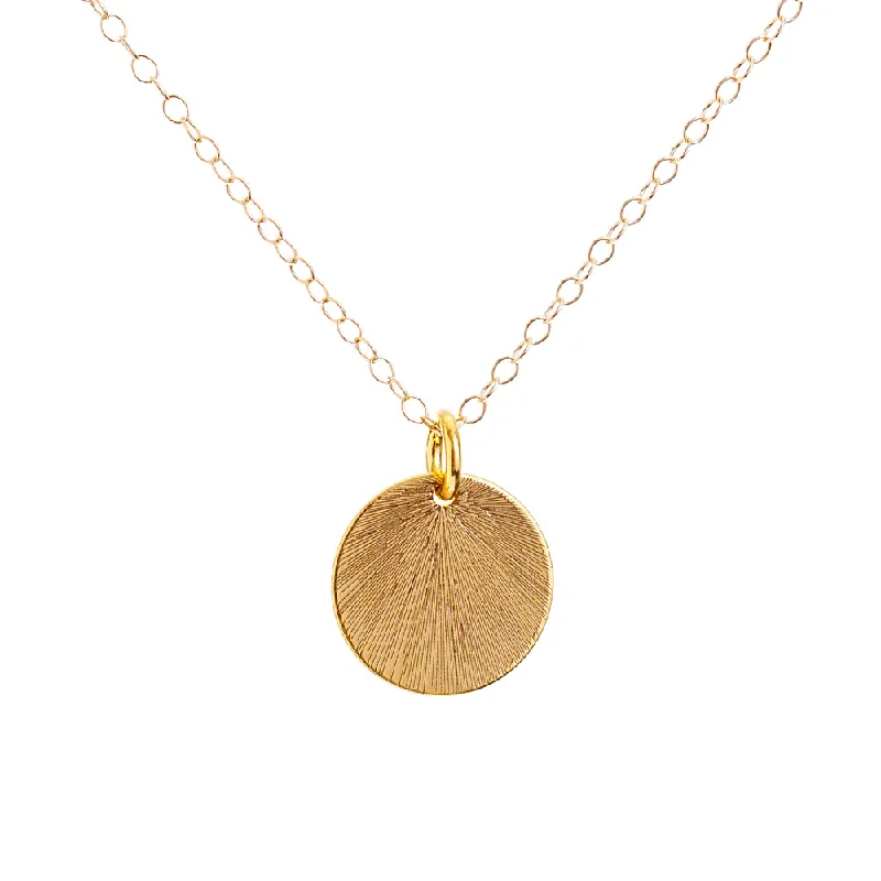 Ladies gold coin necklace-Gold Etched Medallion Necklace