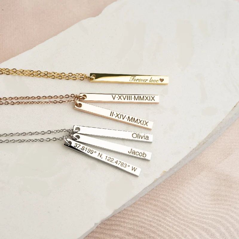 Ladies charm necklace-Vertical Name Necklace