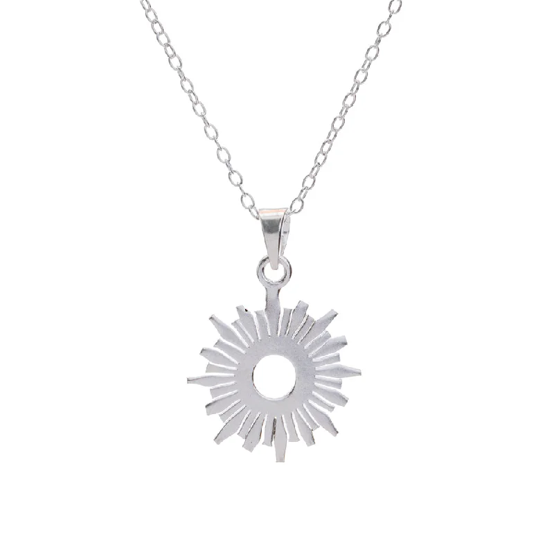 Ladies layered necklace-Silver Sun Pendant Necklace