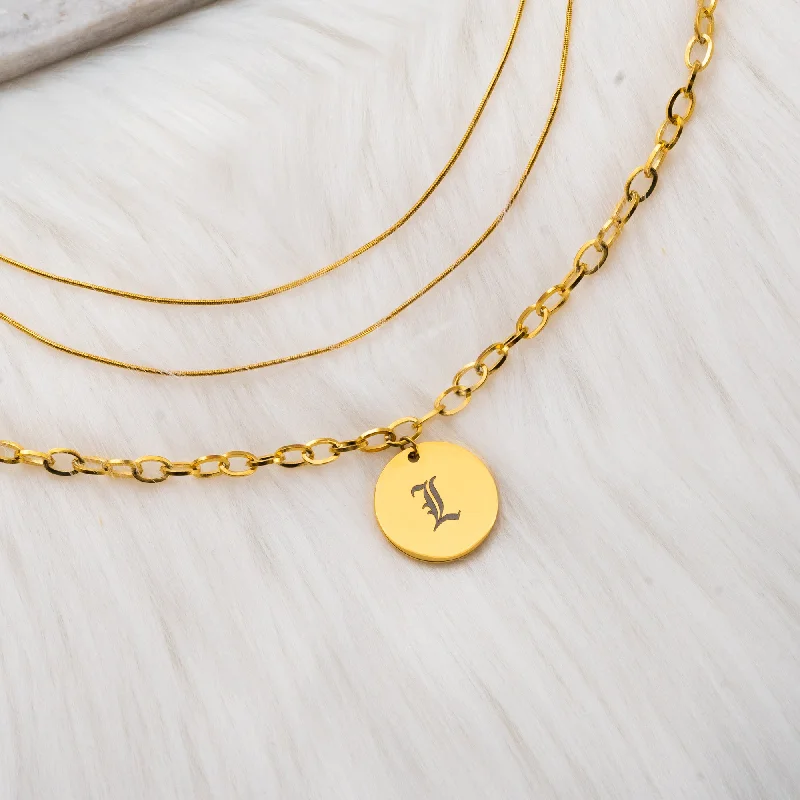 Ladies vintage necklace-Vintage Layered Initial Necklace