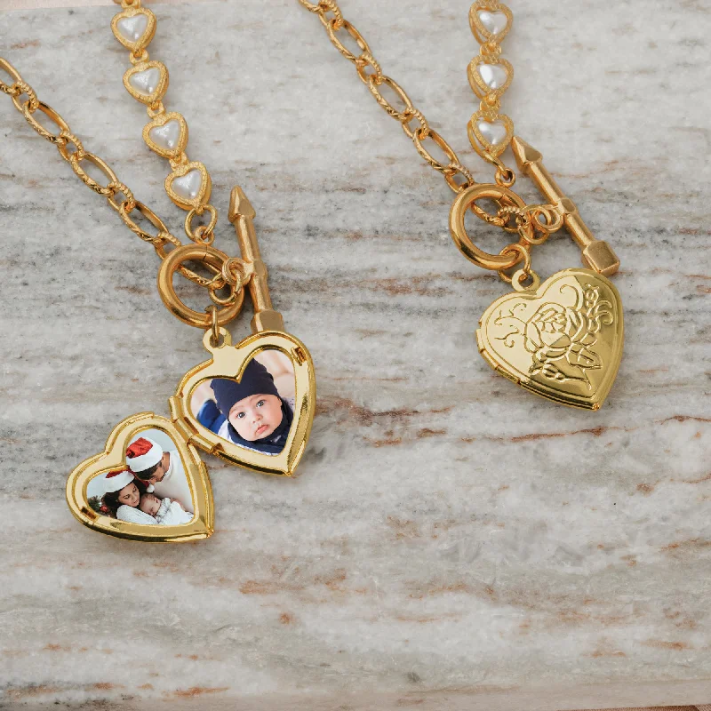 Ladies double-layer necklace-Photo Heart Chain Link Necklace