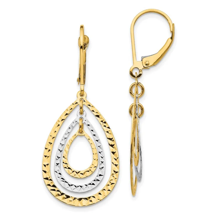 Ladies delicate earrings-14K Two-tone Diamond Cut Leverback Earrings