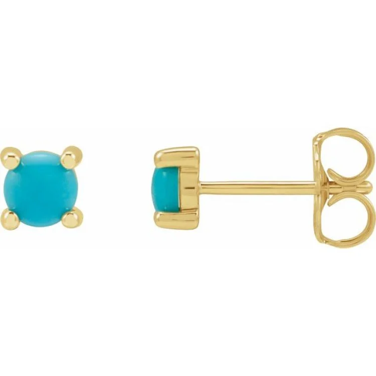 Ladies dangly earrings-14K Yellow 4 mm Natural Turquoise Earrings