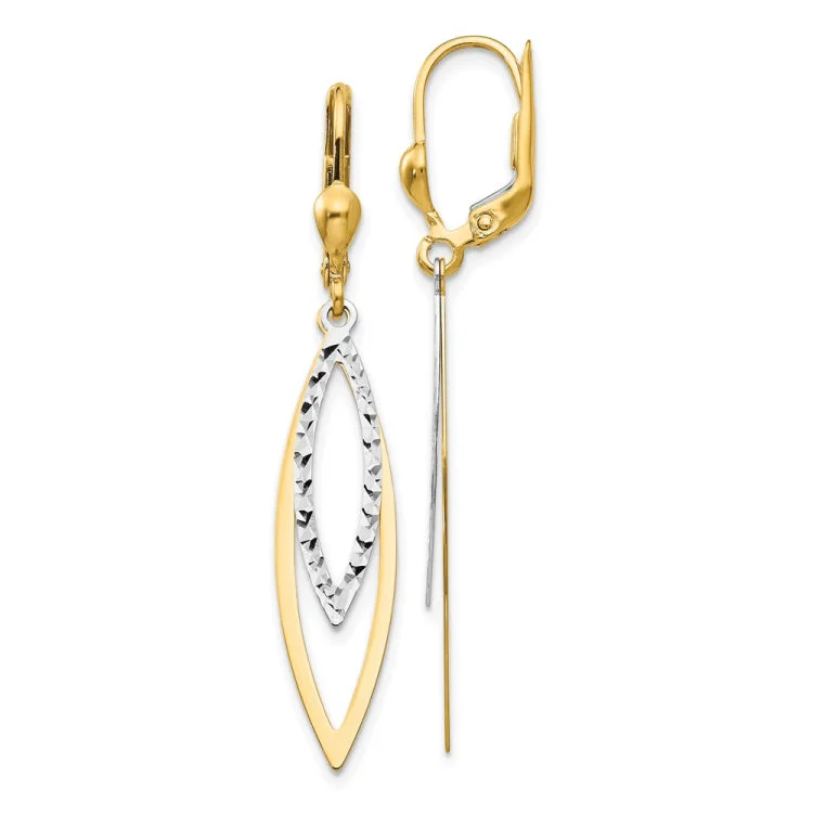 Ladies chic hoop earrings-14k Two-tone Diamond-cut Leverback Earrings