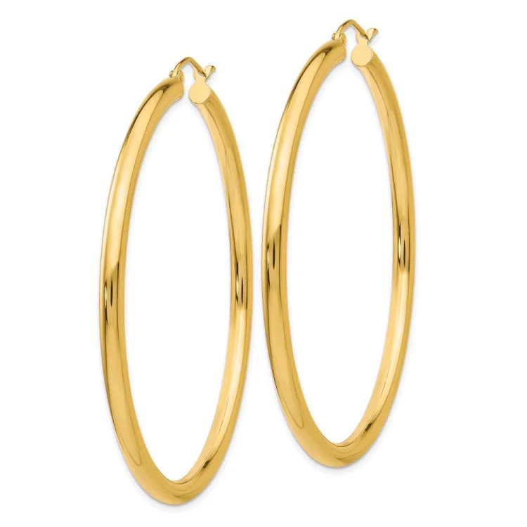 Ladies elegant hoop earrings-14K Polished 3mm Tube Hoop Earrings