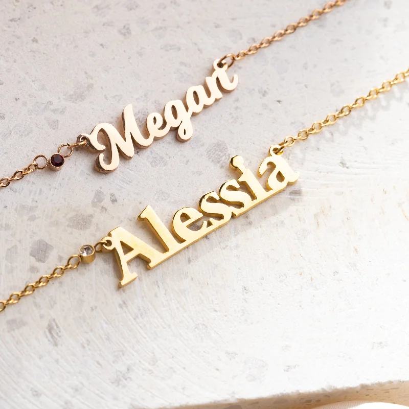 Ladies gold coin necklace-Birthstone Name Necklace