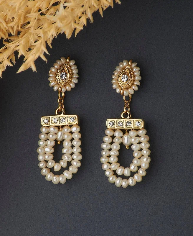 Ladies gemstone hoop earrings-Traditional Pearl Hanging Earrings