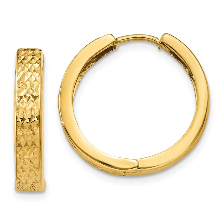 Ladies luxury earrings-14k Diamond-cut Hinged Hoop Earrings