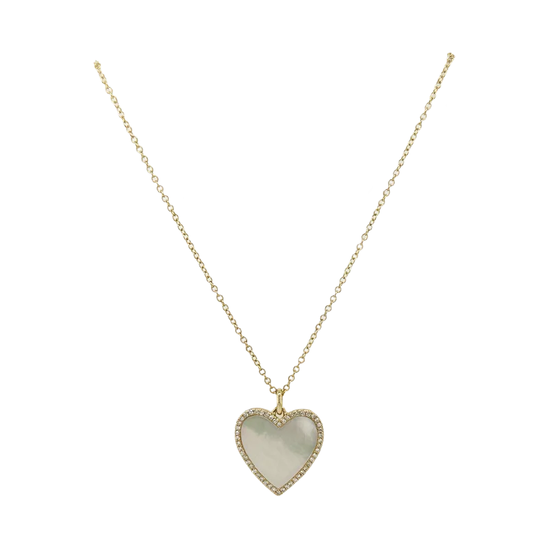 Ladies rose gold necklace-MOTHER OF PEARL & DIAMOND HEART NECKLACE