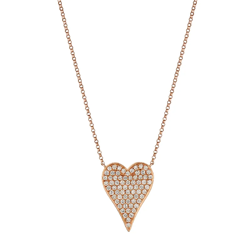 Ladies boho necklace-PAVÉ DIAMOND HEART NECKLACE