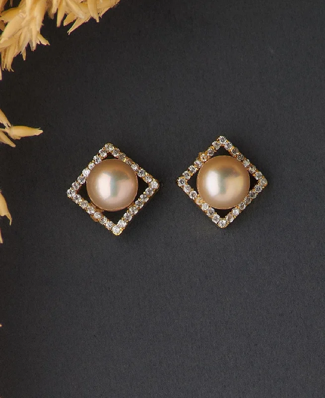 Ladies gemstone drop earrings-Regal Pearl Stone Stud Earring