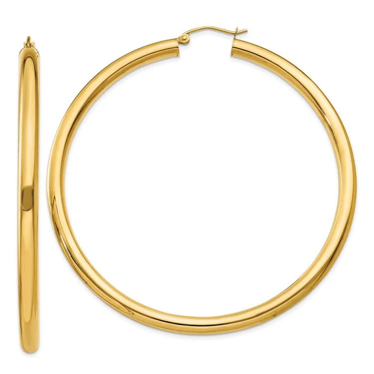 Ladies luxury earrings-14K Polished 4mm Lightweight Tube Hoop Earrings