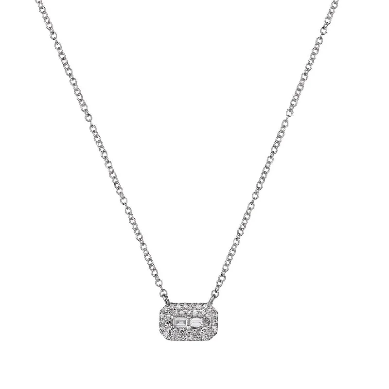 Ladies silver chain necklace-BAGUETTE DIAMOND NECKLACE