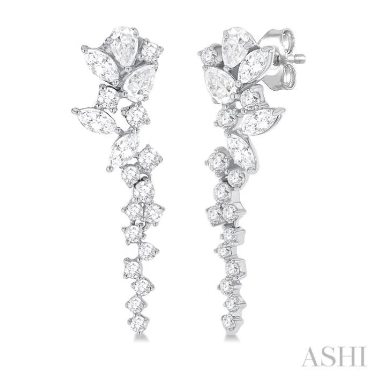 Ladies drop earrings-1 ctw Mixed Shape Diamond Scatter Fashion Long Earring in 14K White Gold