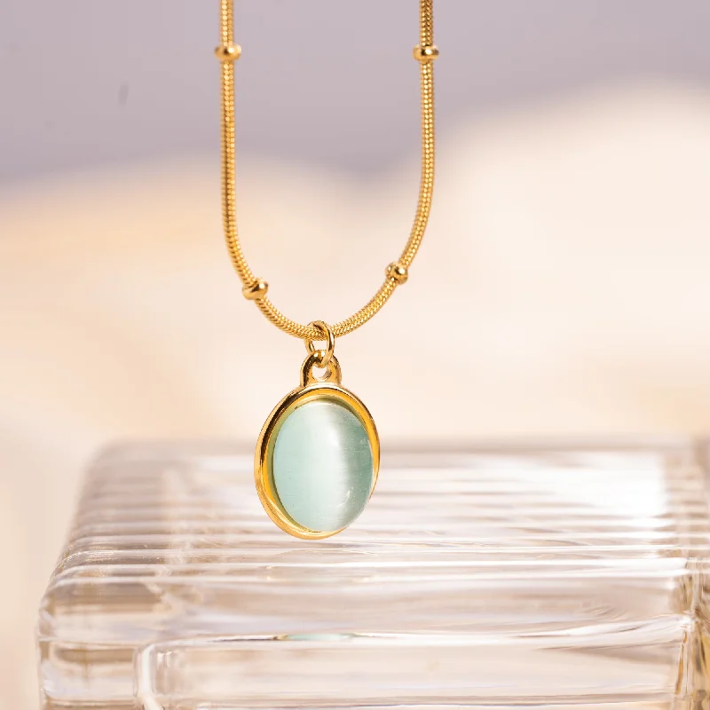 Ladies gold and gemstone necklace-Mint Green Opal Necklace