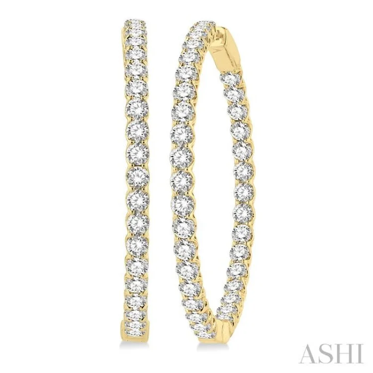 Ladies diamond earrings-7 Ctw Inside-Out Round Cut Diamond 1 1/2 Inch Hoop Earrings in 14K Yellow Gold