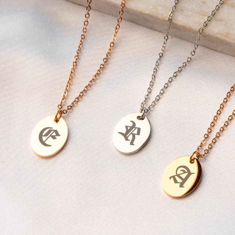 Ladies long gold necklace-Oval Initial Pendant Necklace