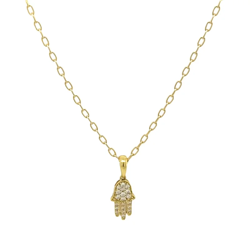 Ladies classic diamond necklace-DIAMOND HAMSA CHARM