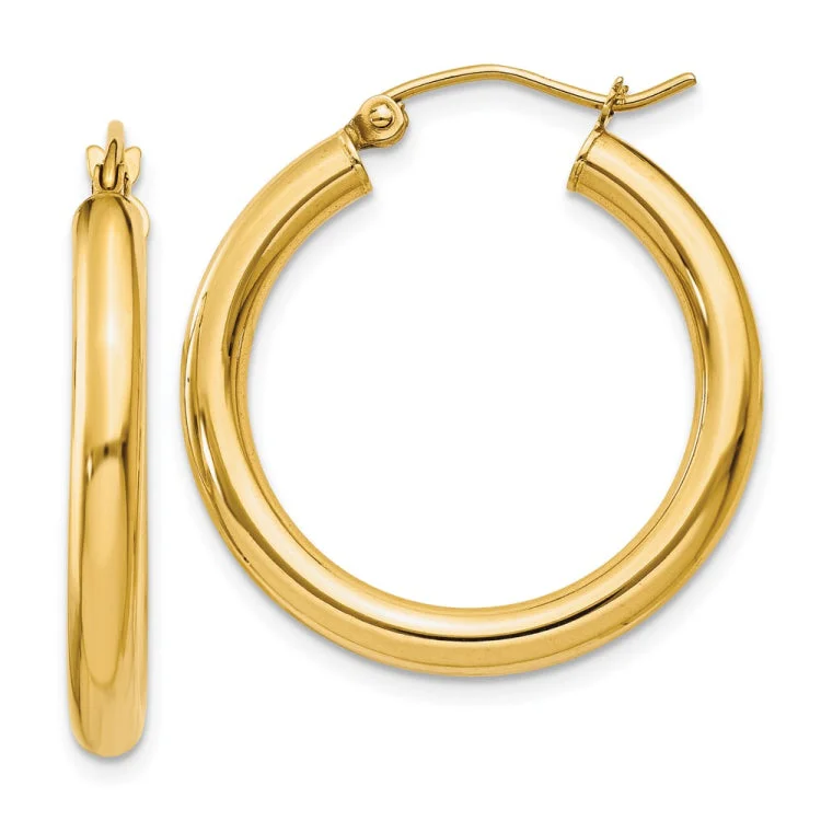 Ladies chandelier earrings-14k Polished 3mm Lightweight Tube Hoop Earrings