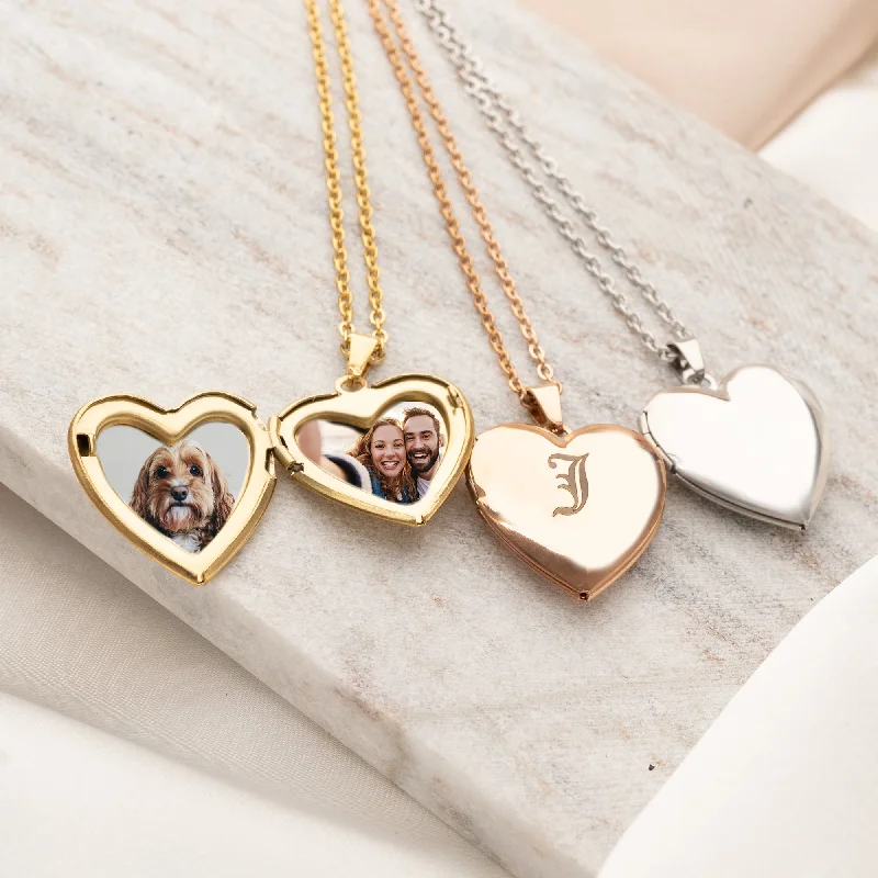 Ladies simple silver chain necklace-Photo Heart Necklace