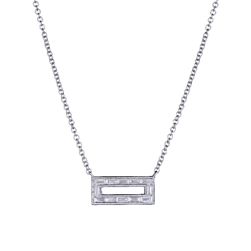 Ladies trendy statement necklace-RECTANGULAR BAGUETTE DIAMOND NECKLACE