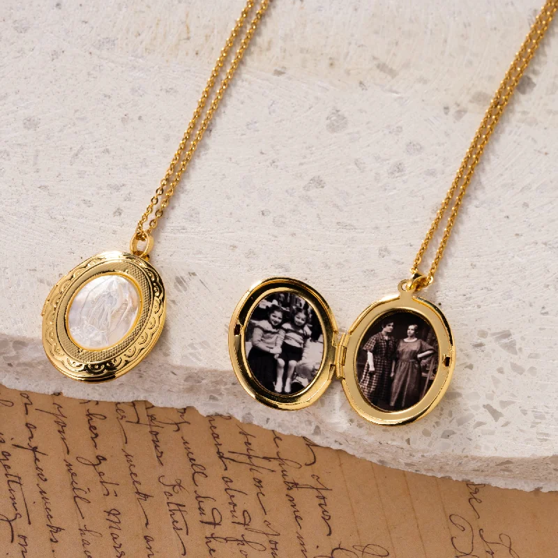 Ladies layered silver necklace-Virgin Mary Photo Necklace