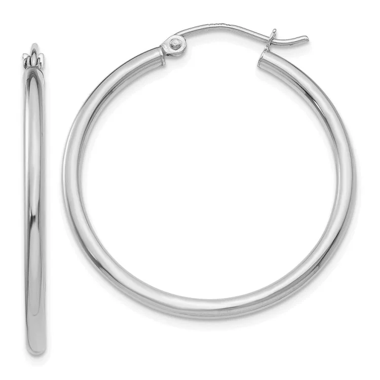 Ladies heart earrings-14k White Gold Polished 2x30mm Lightweight Tube Hoop Earrings