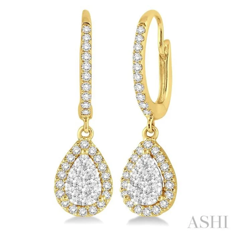 Ladies gemstone hoop earrings-3/8 Ctw Pear Shape Diamond Lovebright Earrings in 14K Yellow and White Gold