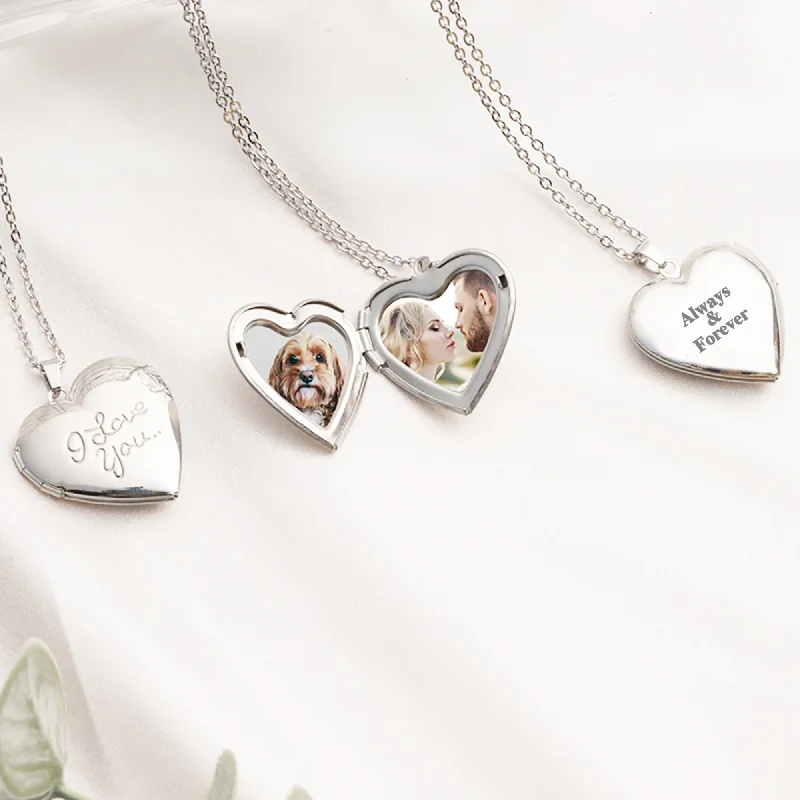 Ladies layered necklace-Heart Locket Photo Necklace