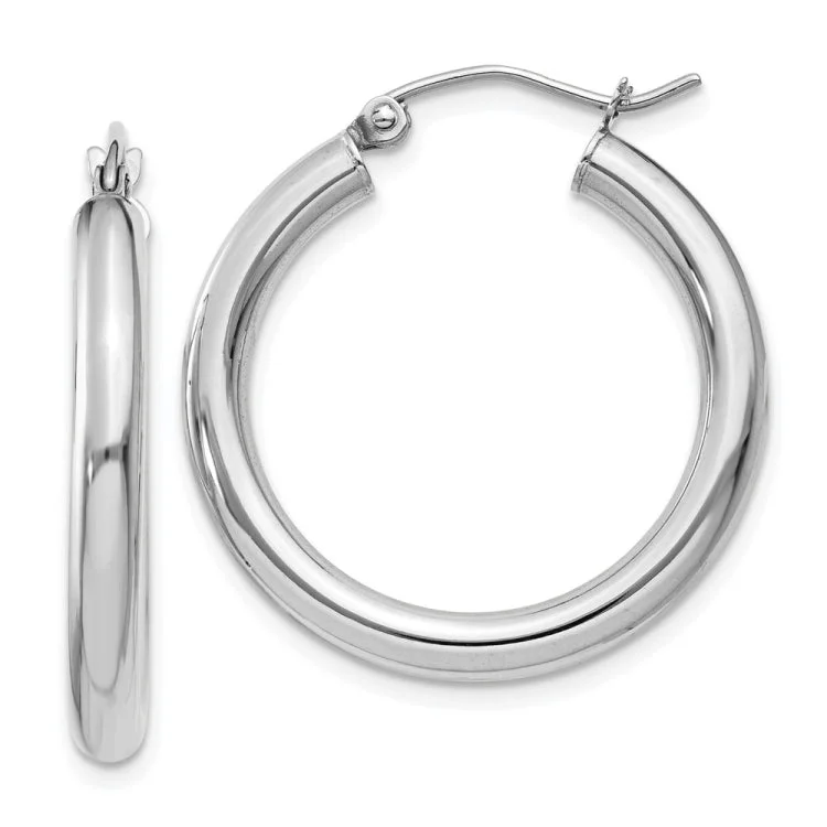 Ladies dangly earrings-14K White Gold Polished 3mm Lightweight Tube Hoop Earrings