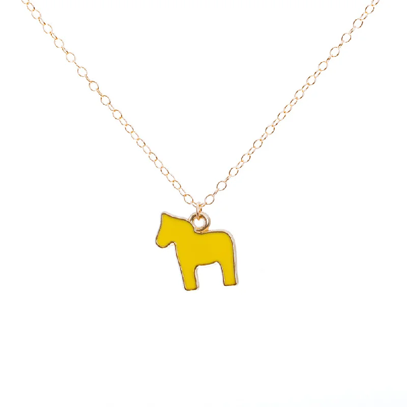 Ladies diamond pendant necklace-Gold Enamel Dala Horse Necklace